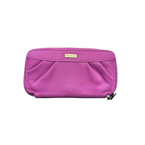 TRAVELON Clutch Zip Around Wallet Rose RFID Blocking  Plum Purple Interior - Picture 1 of 5